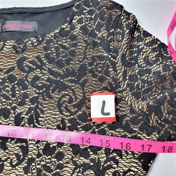 Bronze Gold Long Sleeve Black Dress With Lace Overlay  - Size M, Size L - Picture 12 of 13